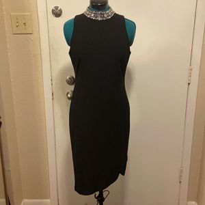 Vintage Black sheath Dress w/Crystal beads around Neck Medium by SLNY Sleeveless